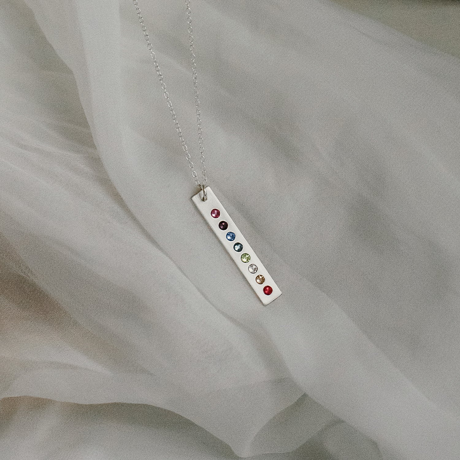 Vertical Bar Necklace with Birthstones - Love It Personalized