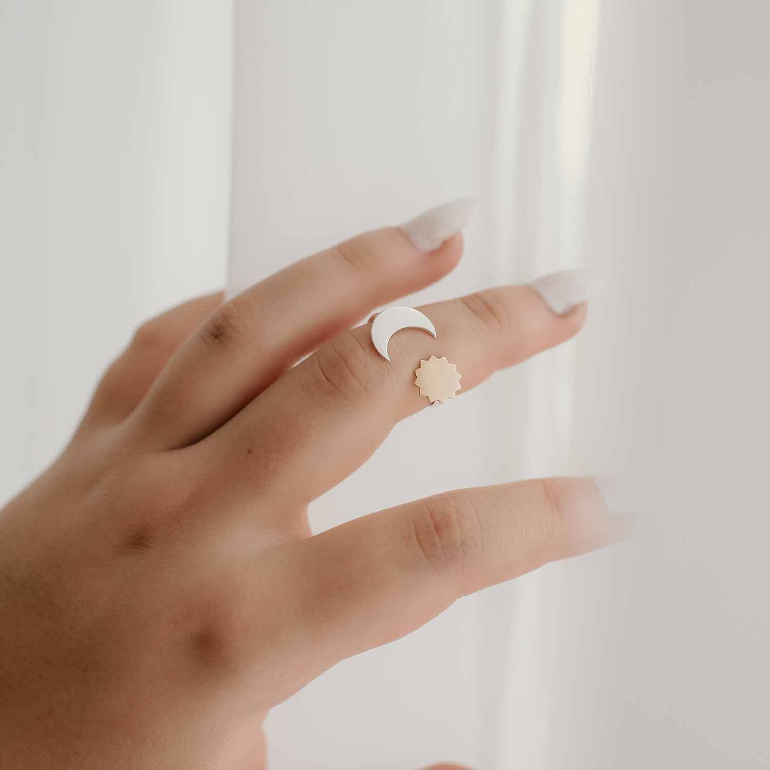 Buy Gold Half Moon Ring, Double Finger Ring, Gold Statement Ring, Double  Ring, Finger Ring, Open Ring, Modern Ring, Fan Ring, Contemporary Ring  Online in India - Etsy