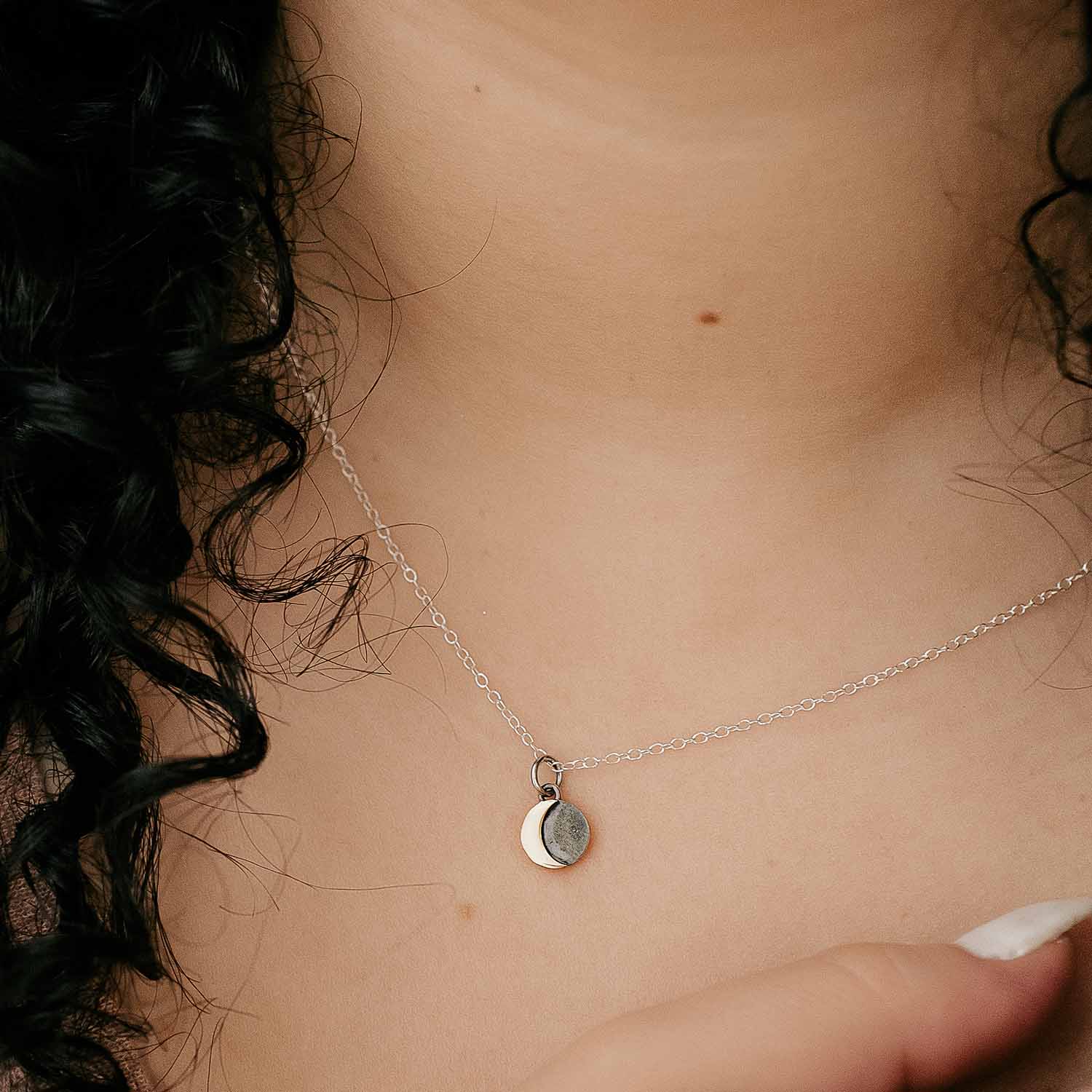 Silver and Bronze Moon Petite Charm Necklace - Love It Personalized