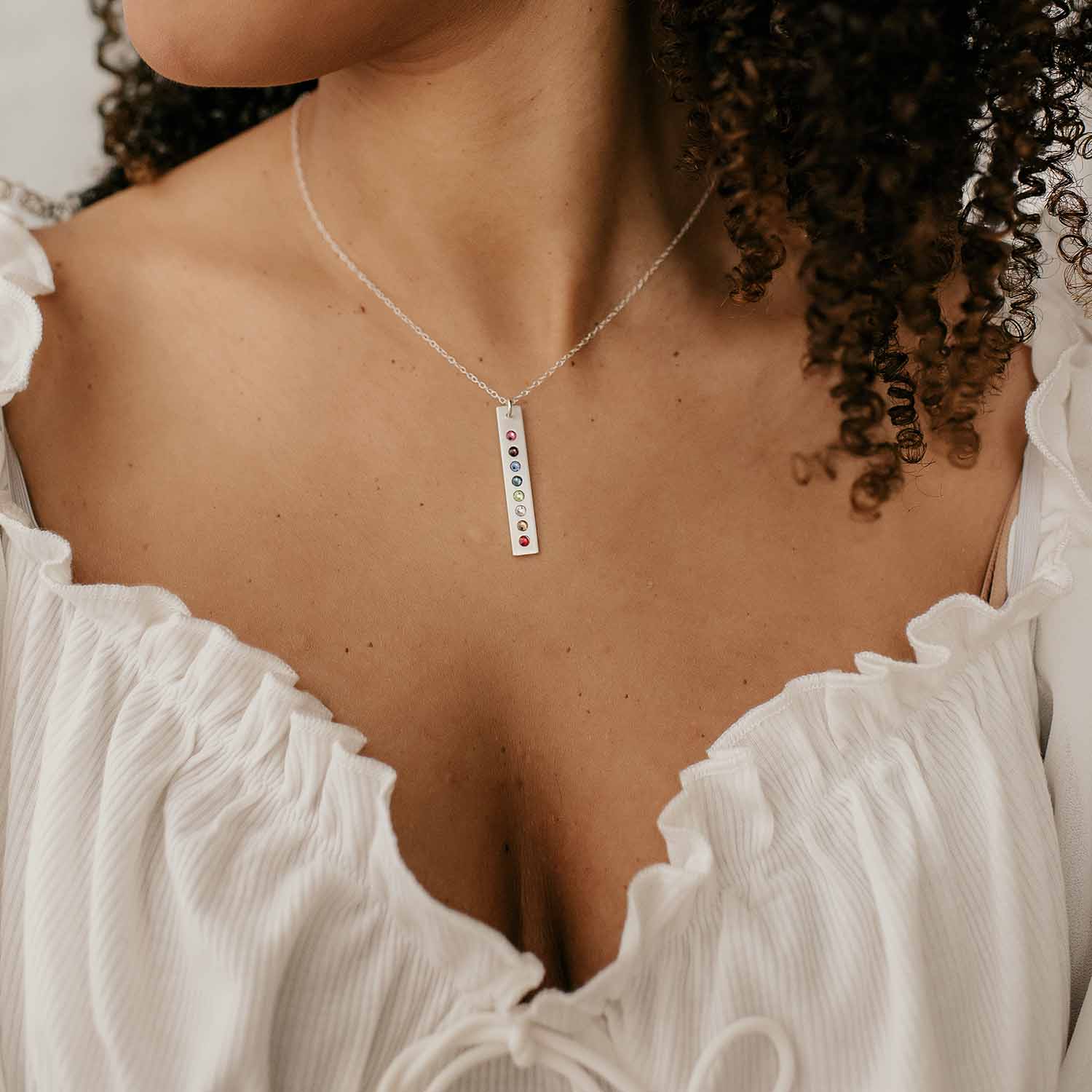 Vertical Bar Necklace with Birthstones - Love It Personalized