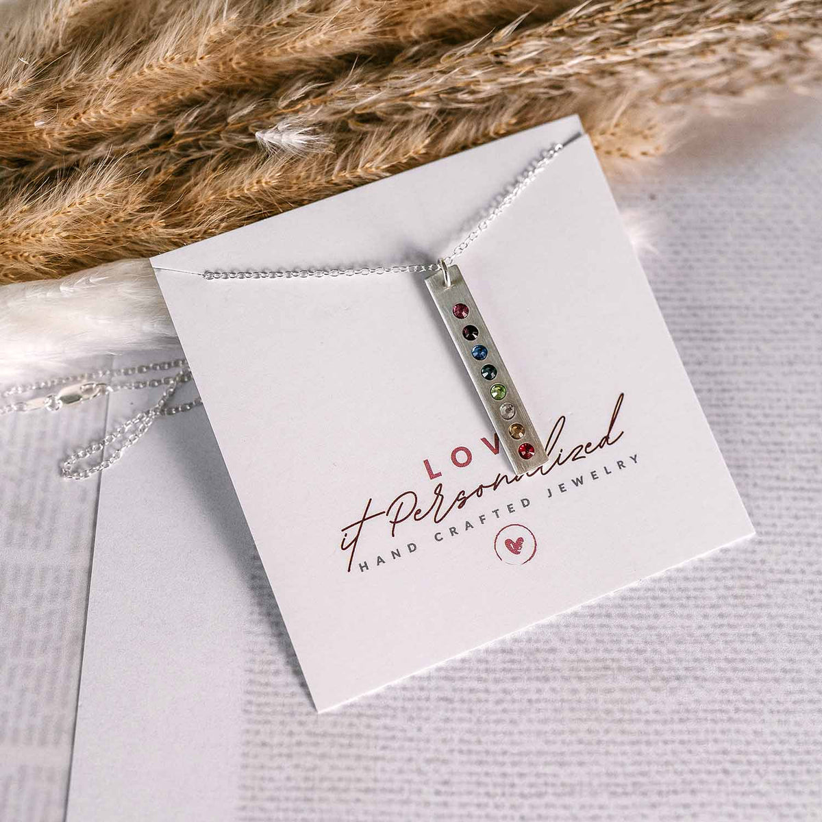 Vertical Bar Necklace with Birthstones - Love It Personalized