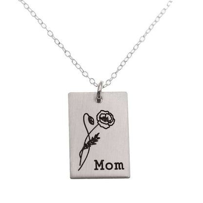 Birth Flower Necklace - Small Rectangle - Love It Personalized