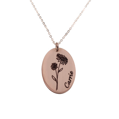 Oval Birth Flower Necklace - Rose Gold - Love It Personalized