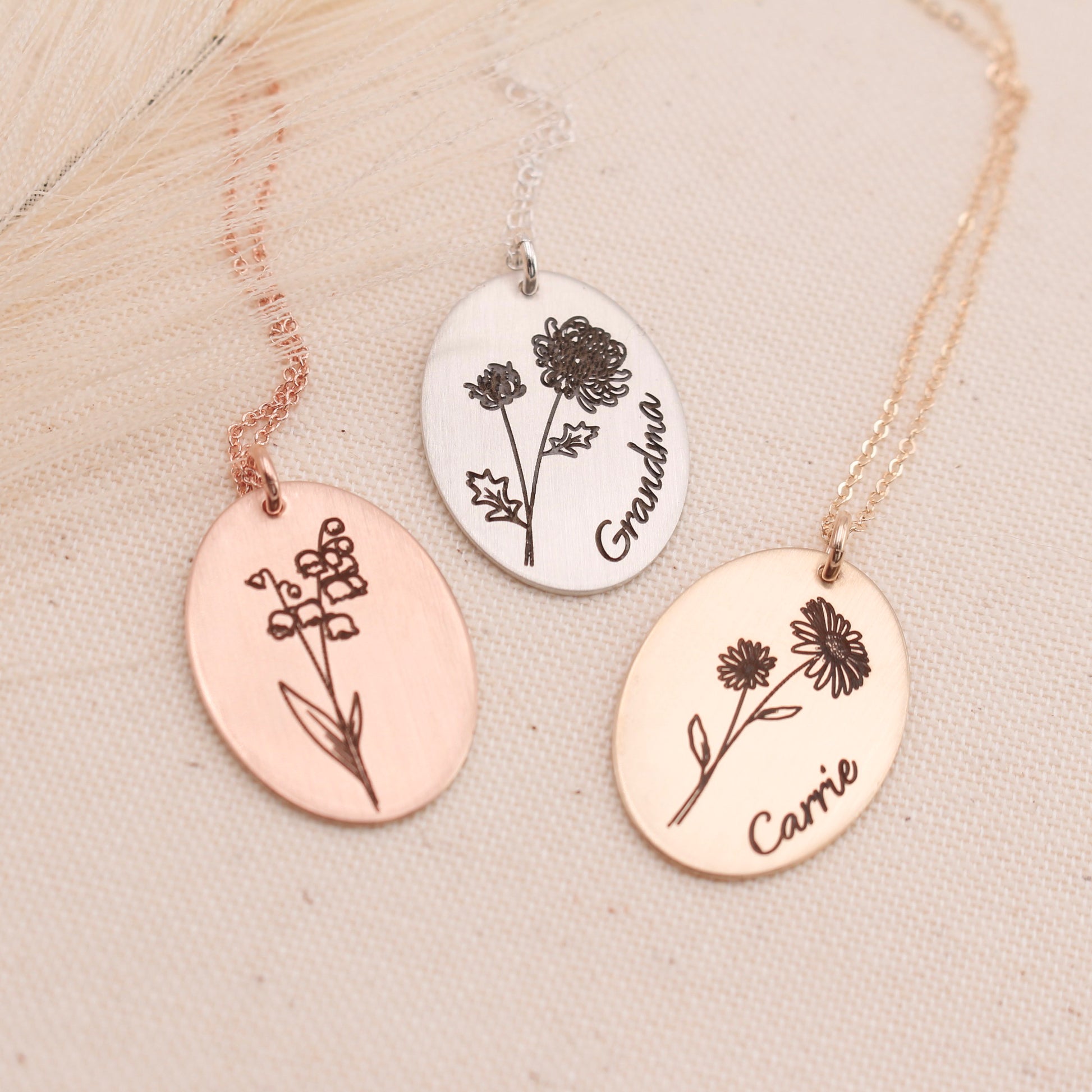 Oval Birth Flower Necklace - Rose Gold - Love It Personalized