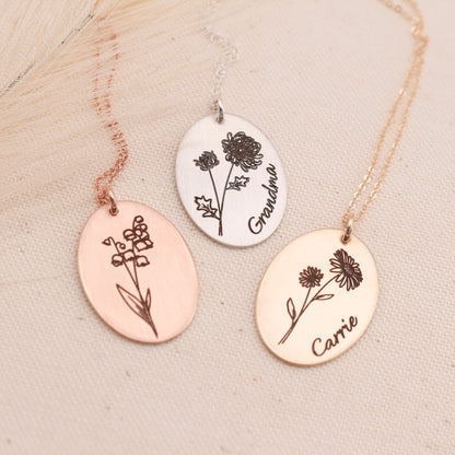 Oval Birth Flower Necklace - Rose Gold - Love It Personalized