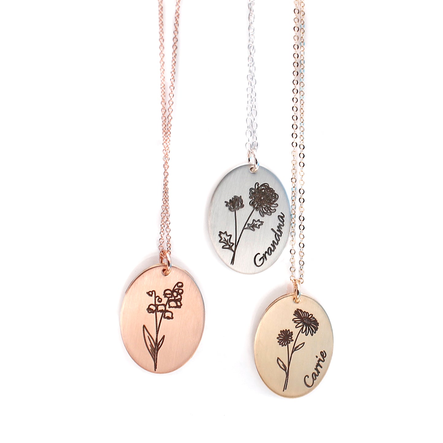 Oval Birth Flower Necklace - Rose Gold - Love It Personalized