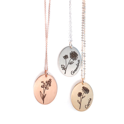 Oval Birth Flower Necklace - Rose Gold - Love It Personalized