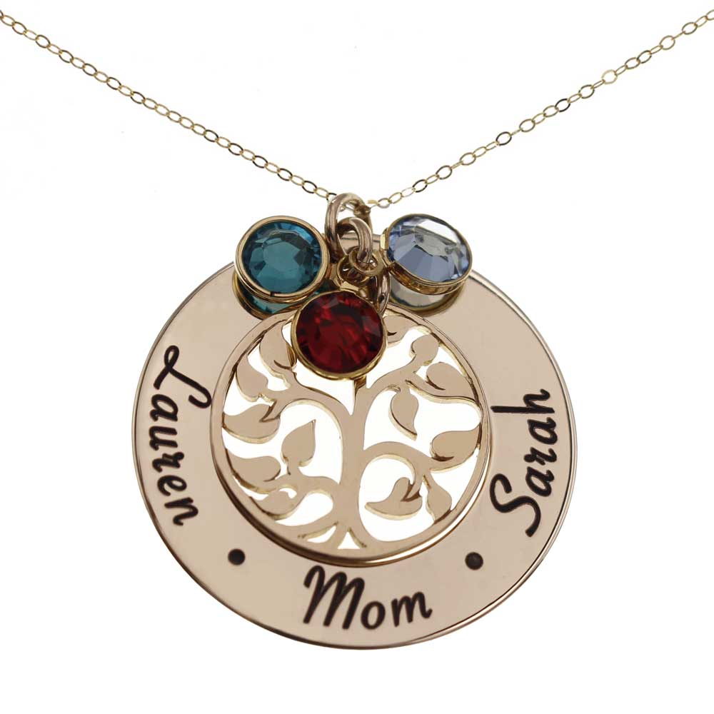 Family Tree of Life Birthstone Necklace - Gold Filled - Love It Personalized