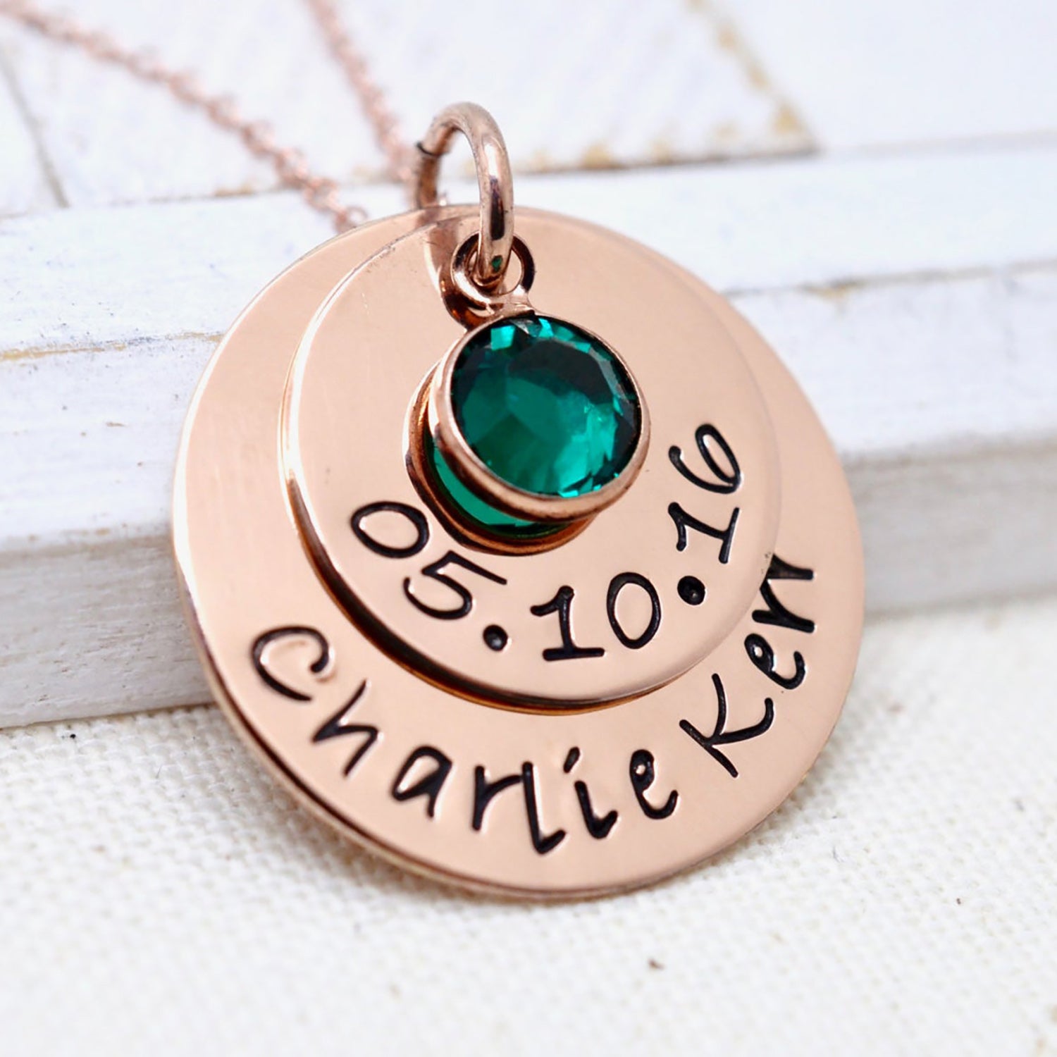 Rose Gold Date and Name Birthstone Necklace – Love It Personalized
