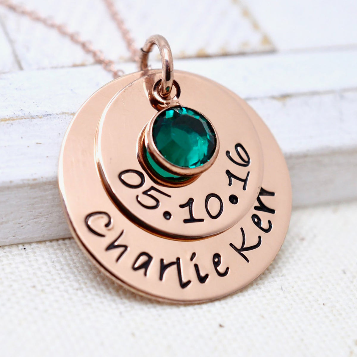 Rose Gold Date and Name Birthstone Necklace - Love It Personalized